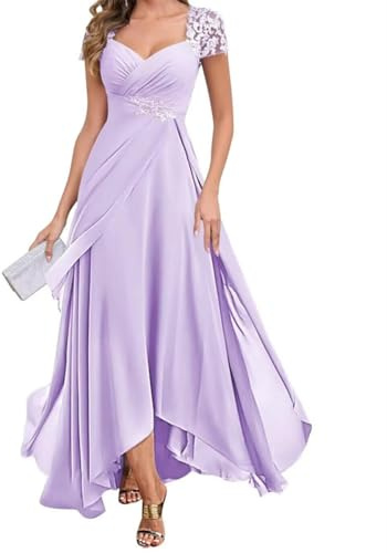 WSEYU Tea Length Spring Casual Wedding Dress Corset Formal Wedding Party Gowns Tiered Holiday Dresses UK10 Lilac