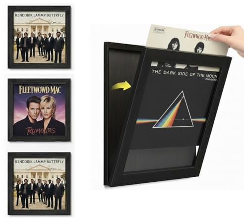 3-Pack Vinyl Record Frame Wall Mount, Front Opening 30cm LP Album Cover Display Frames for Wall Decor (Black)