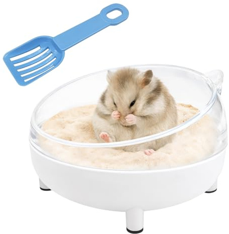 Radiella Hamster Sandbad Set, 16.5 cm Hamsterbadewanne mit Schaufel, Zwerghamster Zubehör für Sandkasten, Abgerundete Kanten Tripod Design, Hamstersand Behälter aus Kunststoff (White)