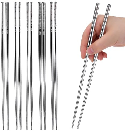 5 Pairs Metal Chopsticks, Dishwasher Safe Chopsticks | Non Slip Chopsticks Metal Steel Chopsticks Japanese Korean Chinese Chopstick for Home Restaurant Cooking Eating