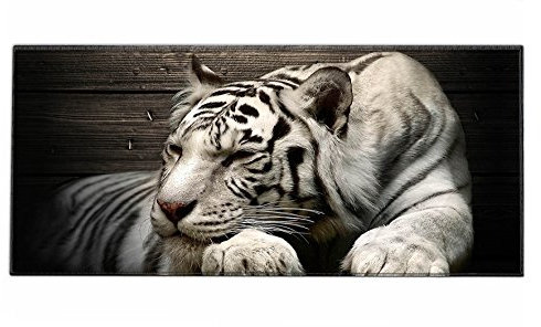Silent Monsters Mauspad XXL 900 x 400 mm großes Mousepad Tiger weiß - Vernähter Rand, rutschfest & leise, für Gaming Büro Office Homeoffice - Tastatur - 90 x 40 cm groß Mouse Pad Mat - alle Maus Arten