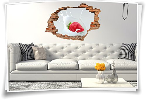 3D Wanddurchbruch Wandbild Wandaufkleber Sticker Sweet Erdbeere Yogurt Milch, 150x100cm
