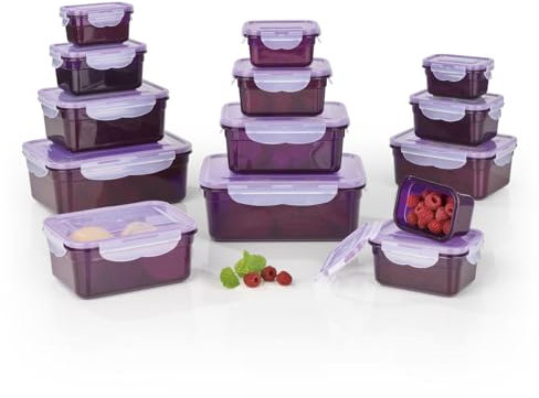 GOURMETmaxx Juego de 7 recipientes Click-it para Guardar Alimentos | Aptos para lavavajillas, microondas y congelador | Tapa sin BPA con Cierre de Clic cuádruple | Apilables uno Dentro de Otro