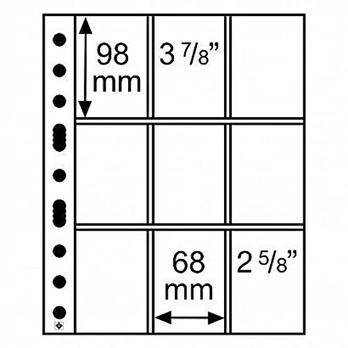Leuchtturm 358077 klare Kunststoffhüllen SH 312, 9 Taschen für Sammelkarten und Dokumente - 50er Pack aus PP