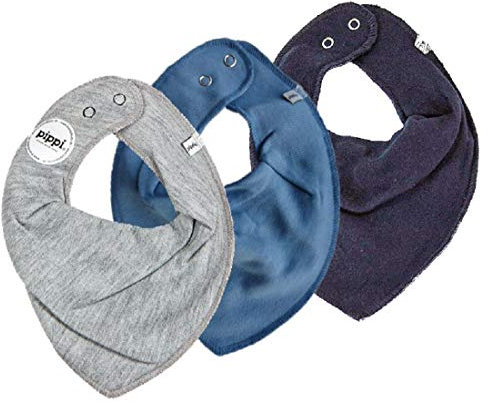 Pippi Halstuch 3er Set Baby Halstücher Dreieckstücher (grau-vallertablue-dunkelblau)
