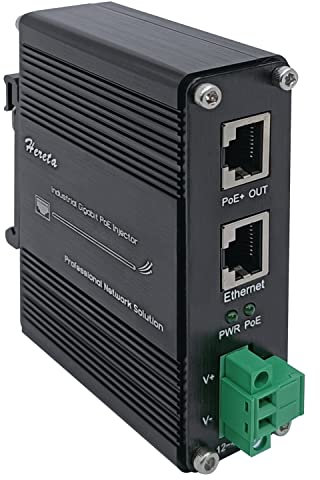 Hardened Industrial Gigabit PoE+ Injector 12-48VDC Input with DIN-Rail and Wall Mount Connecting The IEEE 802.3 af/at PoE Device