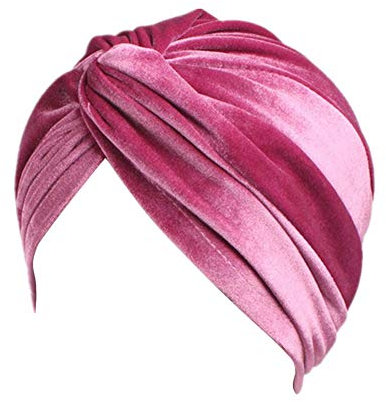 Fxhixiy Damen Stretch-Samt-Turban-Mütze, Turban-Mütze, Krebs, Chemo, Mütze, Kopfbedeckung, Pink, Einheitsgröße