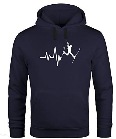 MoonWorks® Hoodie Herren Ski Herzschlag Frequenz Skifahrer Wintersportler Kapuzen-Pullover schwarz L