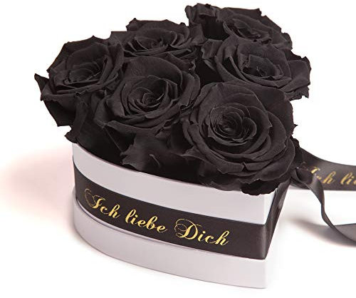 ROSEMARIE SCHULZ Heidelberg Infinity Rosenbox Herz - 6 konservierte Rosen schwarz 10x15cm Geschenk für Ihn und Sie Valentinstag (Schwarz, Medium)
