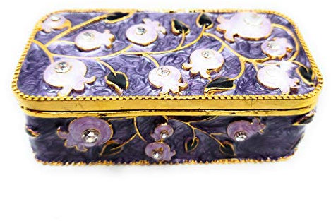 Ayuni Gifts of the World Reise-Kerzenständer, handbemalt, Emaille auf Zinn, handbemalt, mit Swarovski-Kristallen Modern 3 1/2 x 1 3/4 x 1 Lila Granatapfel