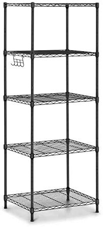 Royal Catering Metal Storage Rack Wire Shelving Unit Kitchen Office Black 55x45x149.5cm 150kg RCMR-1500P19T (Epoxy-Coated Metal, Plastic, 5 Shelves, 4 Hooks, 30kg/Shelf)