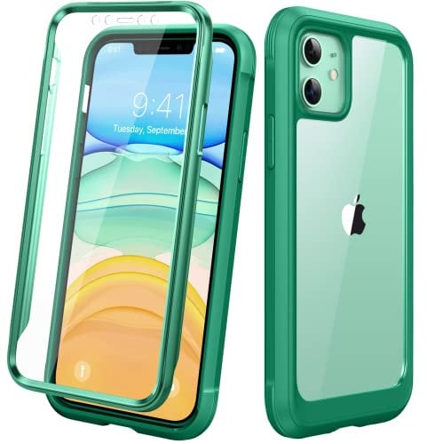 Diaclara iPhone 11 Case, 360° Full Body with Built-in Screen Protector Touch Sensitive Shockproof Anti-Scratch Soft TPU Bumper Case Cover Clear Designed for iPhone 11 6.1 - Green