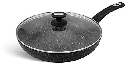 EB-4107 Keramikpfanne Induktion mit Deckel, Bratpfanne 20 cm, Aluguss Kleine Pfanne, Kunststoffgriff, für Gas-, Elektro- und Induktionsherde, PFOA Frei