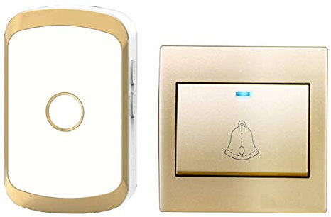 LWPCP Home Wireless Doorbell, IP44 Waterproof Battery-Operated Door Chime Kit,1 Push Button+1 Receivers,300M Range,36 Ringtones,4 Volume Level,Gold