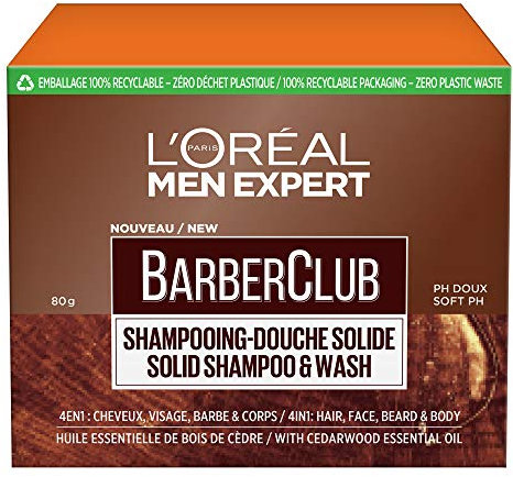 L'Oréal Men Expert BarberClub 4-in-1 Dusch-Shampoo für Herren, mit ätherischem Zedernholzöl, 80 g