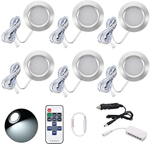 JUTTAUTO 6 Stück 12V LED Innenstrahler Campingwagen Deckenlampe Deckenlampe Dimmbar mit Fernbedienung Campingmobil Beleuchtung für T4 T5 Wohnmobil Wohnwagen Boot Yacht