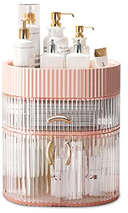 Galatée Staubschutz, hohe Flasche, Make-up-Organizer, Büro, Schubladen, Aufbewahrung von Schmuck, aus Kunststoff, Aufbewahrungsbox für Kosmetik, verschiedene Behälter, für zu Hause – Rosa – M