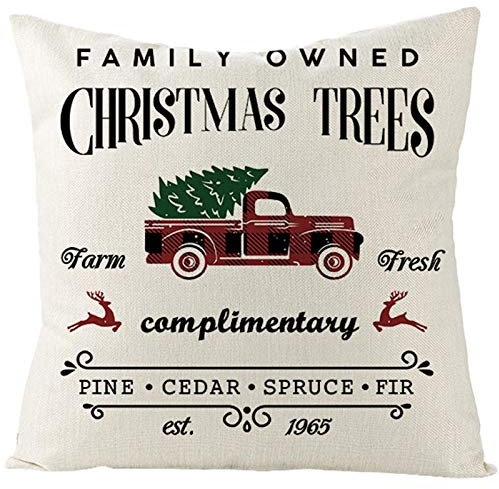 EHOMERY Kissenbezüge Uni Kissenhülle Draussen Weihnachtsbäume Auto Mit Weihnachtsbaum Seide Zierkissenbezüge Indie Pad Wohnzimmer Sofa Dekoration Weiß 18X18 Inches