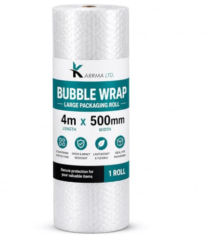 Karrma Ltd. Bubble Wrap 4m X 500mm | Clear Bubble Cushioning Wrap Roll | Perforated Packing Supplies for For Packing, House Moving, Storage, Tv, Artwork, Greenhouse, Removal & All Fragile Items Wrap
