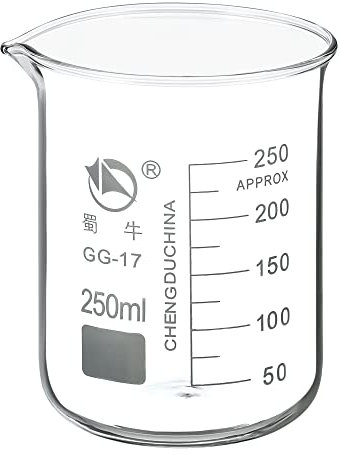 PATIKIL 250ml Low Form Glass Beaker, 3.3 Borosilicate Glass Graduated Printed Scale Measuring Cups with Spout for Kitchen Lab Liquids Transit Boiling
