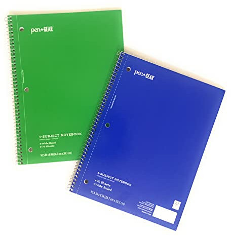 Pen + Gear 1 Subject Notebook, Wide Ruled, 70 Sheets (Blue & Green)