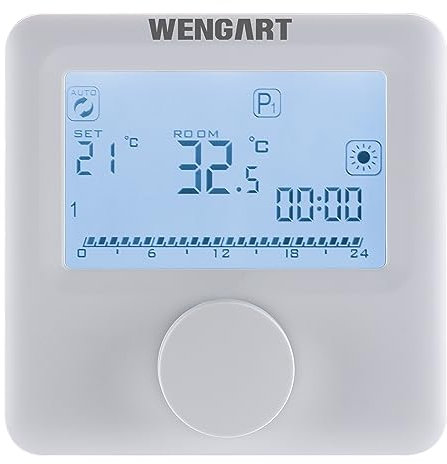 Wengart Termostato per camino a gas WG06BW, grande display LCD digitale, programmabile, alimentato a batteria, connettore per filo COM-NO-NC,retroilluminazione bianca