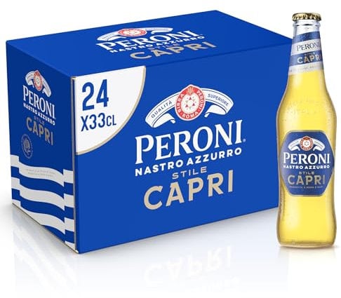 Peroni Nastro Azzurro Stile Capri, Cassa Birra con 24 Bottiglie da 33 cl, Lager a Bassa Fermentazione con Note di Limone e Foglie di Ulivo, Gusto Leggero, Gradazione Alcolica 4.2% Vol