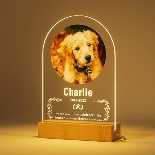 Bemaystar Personalisiert Gedenktafel für Haustiere Gedenkstein für Hunde mit Bild Gedenkstätten Hunde-Bilderrahmen für Katze und andere Haustiere Tiere Haustier-Hund-Gedenk Geschenke Foto Nachtlampe