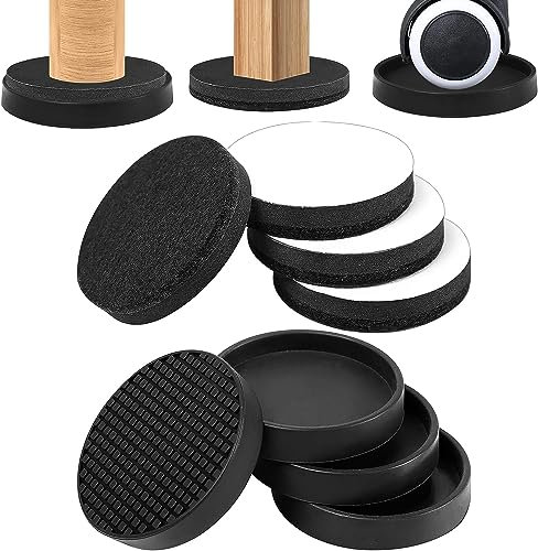 Φ 89 mm Round Furniture Pads - 4Pcs Felt Furniture Sliders for Hardwood Floors & 4Pcs Furniture Coasters Caster Cups for Furniture Legs Floor Protector, 3 1/2 Bed Stoppers Anti-Slip Rubber Grip Pad