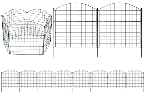 Sonnewelt Teichzaun Steckzaun Gartenzaun Metall Zaunelemente zaun garten Gartenzaun Tiergehege Freigehege zaun für hunde- 10 Zaunelemente 12 Befestigungsstäbe (Grün, Oberbogen)