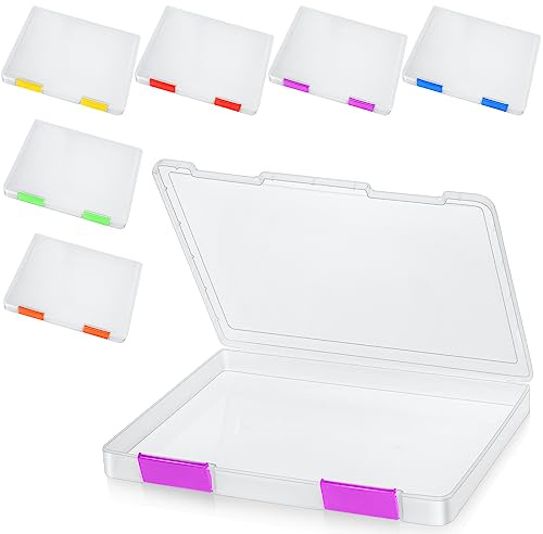 PerKoop 6 Pcs Clear A4 File Box Document Plastic Storage Box Paper Plastic Case Board Game Storage Containers Magazine Protector File Holder Organizer Box Plastic with Buckle Office School Supplies