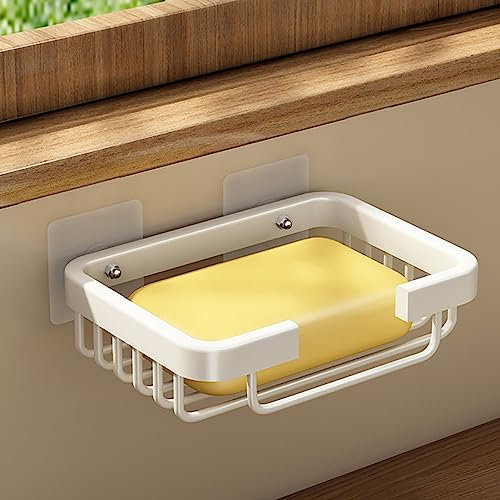 Lkw Ogechi Porte Savon pour Salle de Bain Porte-Vaisselle en Acier Inoxydable Mural pour Douche Salle de Bain - Auto-adhésif Douche Évier Barre de Savon Porte-éponge Panier à Savon (Blanc)