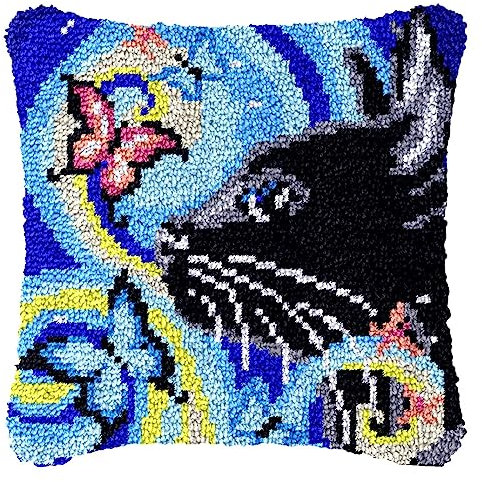 Kit de crochets à nouer soi-même - Coussin à nouer soi-même - 43 x 43 cm - Motif chat