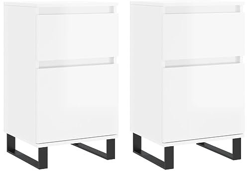 vidaXL Sideboard 2 STK., Kommode mit viel Stauraum, Mehrzweckschrank Anrichte für Wohnzimmer, Schrank Beistellschrank Eisenbeine, Hochglanz-Weiß Holzwerkstoff