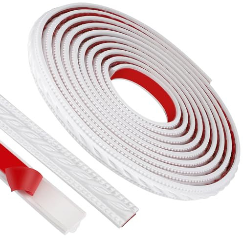 EFUTURETIME Moulure Flexible Auto-adhésive, 2cmx5m, Bordure Decorative en PVC, Garniture Murale Autocollante pour Armoire, Bordure de Miroir, Mur, Porte, Plafond, Motif Simple, Blanc