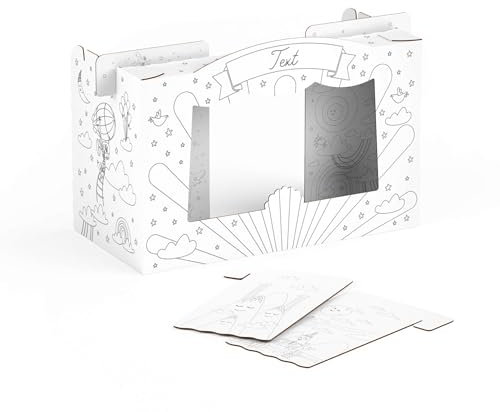 FOLDZILLA Tisch Puppentheater 47,3 x 75 x 38 cm aus Pappe Theater Karton - Kasperletheater inkl. Kulissen Miniregenbogen zum Ausmalen Wunschtext