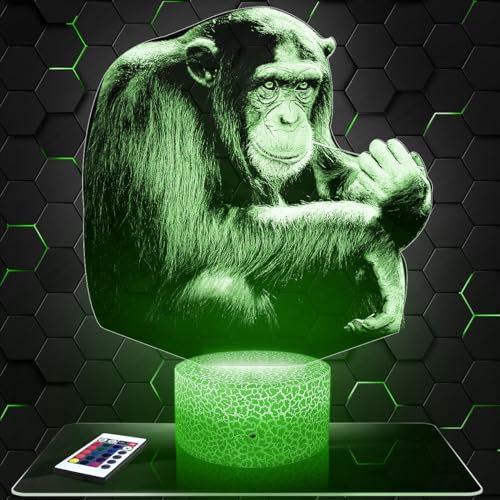 Lampephoto.fr Nachttischlampe Schimpanse deko Tier Affe. Geschenkidee Mann Frau objekt Schimpanse Nachtlicht Erwachsene deko Zimmer.