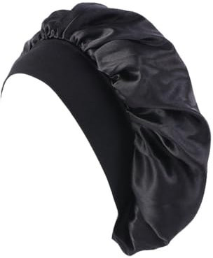 GIVBRO Satin Bonnet Sleep Cap Silk Hair Bonnet Night Cap Curly Hair Satin Chemo Cap Slouchy Headwear Beanie Hat for Women Girls, Schwarz , Einheitsgröße