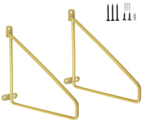 tow000ack 2x Soportes para Estantes Pesados,Escuadras para Estanterias Metalicas,Hierro,Soportes de Estante Flotante de Pared,para Cocina Habitación o Balcón,con Tornillos,Dorado (25cm)