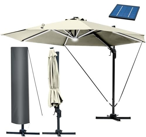 BRAST® Alu Sonnenschirm Ampelschirm | Ø360cm Beige + LEDs | Windsicherung & Schützhülle | viele Modelle | UV-Schutz 80+ | wasserabweisend | drehbar schwenkbar & höhenverstellbar