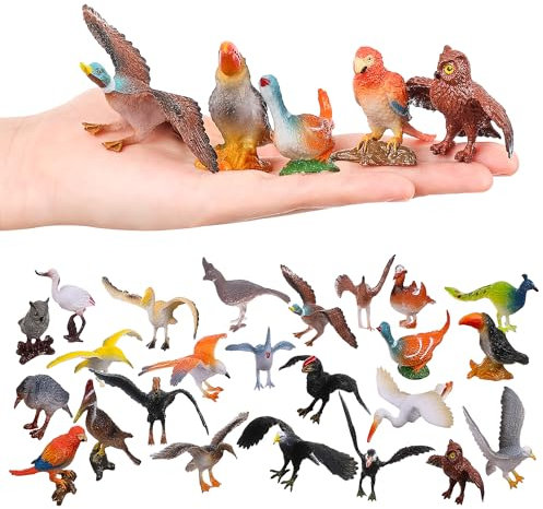 HOMNIVE Vogelfiguren, 24 Stück Realistisches Papagei Rotkehlchen Spielzeugvogel-Set, Feengarten Zubehör, Pädagogisches Spielzeug für Puppenhaus Tortenfigur Geschenk für Kinder