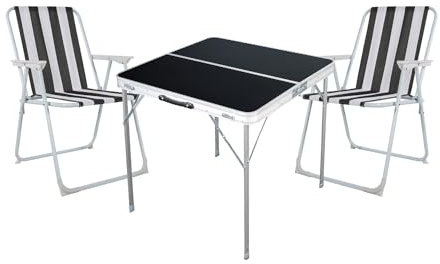 3tlg. Campingmöbel Set Alu Camping L80xB80xH70cm 1x Campingtisch mit Tragegriff + 2 Klappstühle Textilen Outdoor Höhenverstellbar