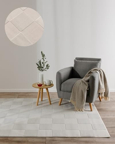 benuta Basic Teppich Claire - Creme 240x340 cm - Minimalistischer Wohnzimmerteppich im Geometrischen Retro-Stil - Pflegeleicht - Fußbodenheizung Geeignet