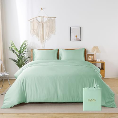 bienDo Bambus Bettwäsche Grün, 200x220, Seiden Deckenbezug und Kissenbezüge Set, Klimaregulierend für Sommer und Winter, Weicher als Ägyptische Baumwolle Duvet Cover