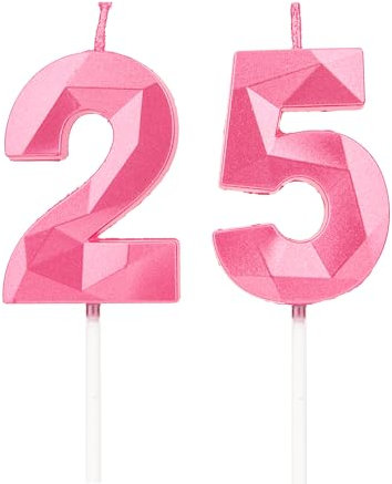 25th Birthday Candles, Pink Number Candles Birthday Decoration, Happy Birthday Cake Toppers, for Birthday Parties Weddings Company Anniversaries (Pink, 25)