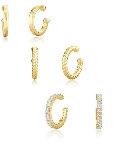 RabbFit 3Pcs 14K Gold Ear Cuff Set for Women Helix Cartilage Ear Cuff Gold Plated Cuff Earrings for Girls Gold Ear Cuffs Non Pierced Ear Clips Cartilage Earring Women Jewelry
