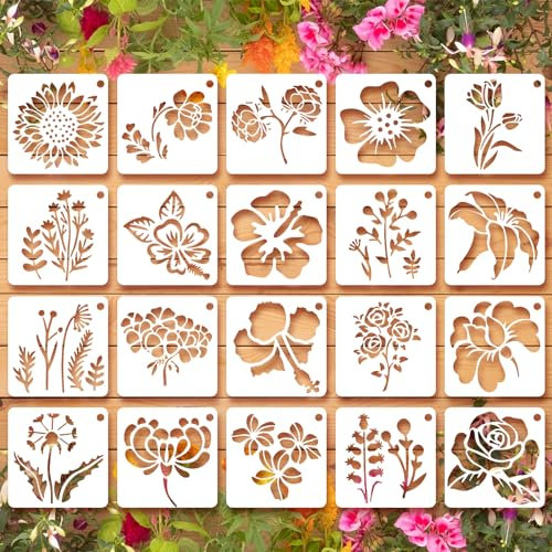 Ymapinc 20 Stück Schablonen Blumen Wildblumen Schablonen wiederverwendbare Kunststoff Malschablonen Schablonen Malen für Bastelarbeiten Möbel Wand Scrapbooking DIY Malerei Holz Möbel