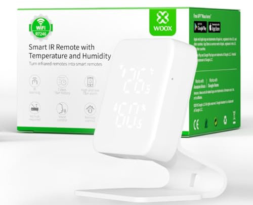 WOOX Controllo Intelligente per Climatizzazione e Pompe di Calore, Igrometro Termometro Telecomando con sensore IR, Termostato WiFi Domotica, compatibile con Alexa/Google