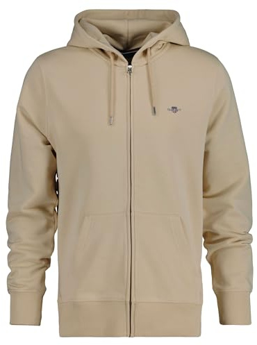 Gant Herren Sweatjacke - Regular Shield Full Zip Hoodie, Kapuze, Baumwoll-Mix Beige (Dry Sand) XL