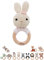 wunderwunsch® - Personalisierter Beißring Baby - Niedlicher Greifling für Baby's ab 0 Monate - Babyrassel mit Name als Baby Geschenk für Mädchen und Jungen (Hase gestreift rosa,mit Name)